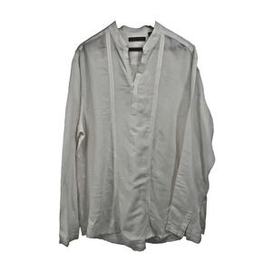 Cubavera XL Linen Long Sleeve Shirt Mens Popover White Embroidered beachy